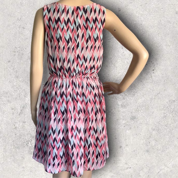 BCX A-Line Blouson Dress Size XS 2 Pink Light Blue Sleeveless Lined Belt - Picture 5 of 16